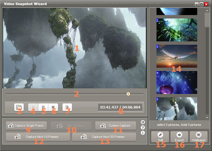 Video Snapshot Wizard Main Interface